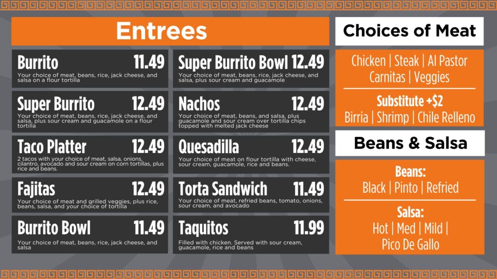Aztec Grill Menu Screen 1